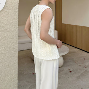 Vintage French Beads Decoration Knit Loose Vest