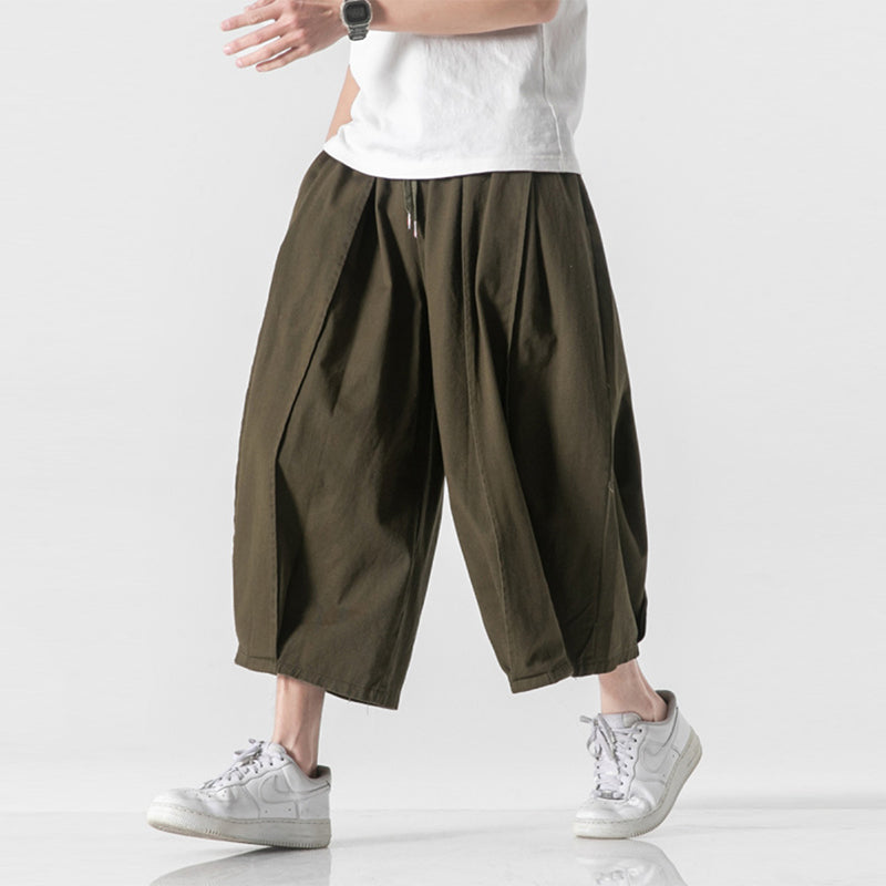 Cotton and Linen Wide Leg Bloomers Cropped Pants