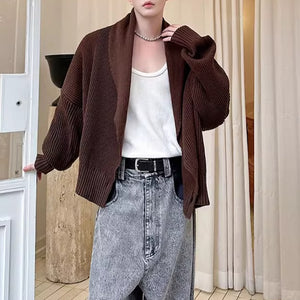 Lapel Button-down Knitted Sweater Coat