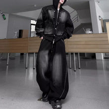 Load image into Gallery viewer, American Color-blocked Denim Jacket and Washed Wide-leg Trousers Two-piece Set
