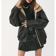 Load image into Gallery viewer, Stand Collar Lamb Wool PU Leather Jacket
