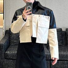 Load image into Gallery viewer, Black and White Stitching PU Short Jacket
