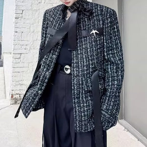 Vintage Tweed Ribbon Stand Collar Jacket