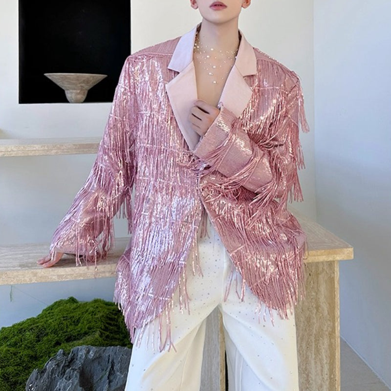Lapel Casual Sequined Tassel Blazer