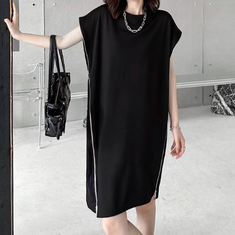 Side Zip Short Sleeve T-Shirt Dress