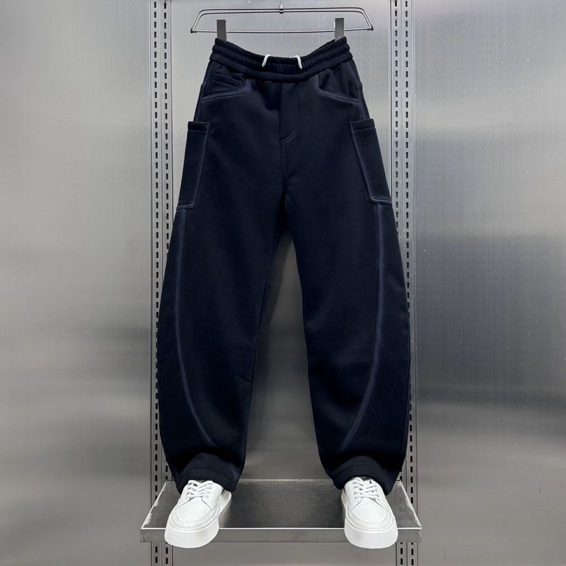 Solid Color Striped Casual Scimitar Pants