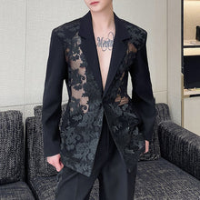 Load image into Gallery viewer, Jacquard Sheer Blazer and Straight Trousers Two-piece Suit
