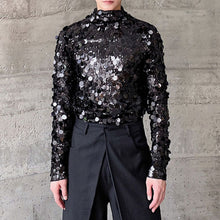 Load image into Gallery viewer, Sequin Party Stage Stand Collar Tight T-Shirt
