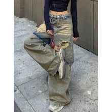 Load image into Gallery viewer, Ripped Fake Two-piece Denim Loose Drape Trousers
