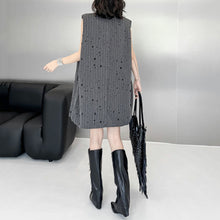 Load image into Gallery viewer, Ripped Loose Striped Suit Collar Vest Dress
