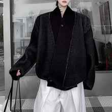 Load image into Gallery viewer, Retro Striped V-neck Diagonal Button Knit Cardigan
