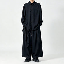 Load image into Gallery viewer, Japanese Draped Asymmetric Hem Long Sleeve Shirt Wide-leg Pants Two-piece Set

