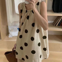 Load image into Gallery viewer, Round Neck Polka Dot Slit Sleeveless T-shirt
