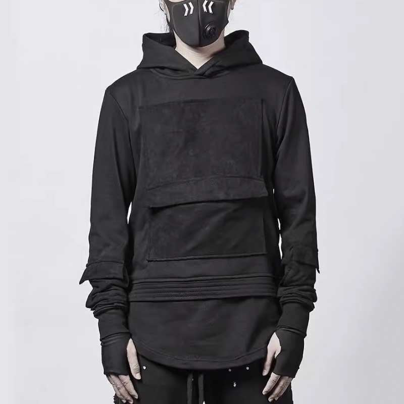 Dark Loose Hooded Pullover Sweatshirt