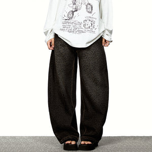 American Leopard Print Wide-leg Denim Scimitar Pants