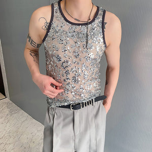Sequined Patchwork Stretch Tight Vest