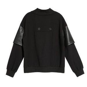 PU Leather Fake Two-piece Stand-up Collar Shirt