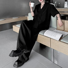 Load image into Gallery viewer, Lapel Shoulder Pad Casual Short Sleeve Shirt Wide Leg Trousers Two-piece Set
