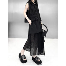 Load image into Gallery viewer, Women's Asymmetric Vest Shirt Mesh Patchwork Skirt Two-piece Set
