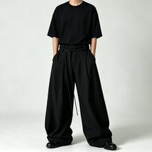 Load image into Gallery viewer, Japanese High-waist Drawstring Straps Wide-leg Casual Pants
