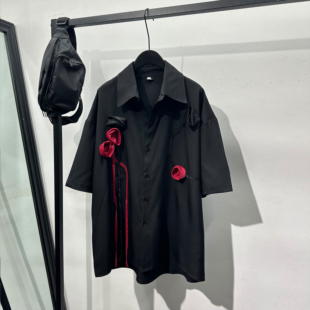 3D Rose Design Loose Casual Shirt