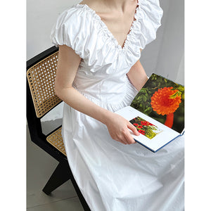 French Waist Halter V-neck Pleated Dress