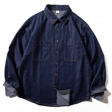 Load image into Gallery viewer, Japanese Retro Patchwork Plaid Denim Shirt
