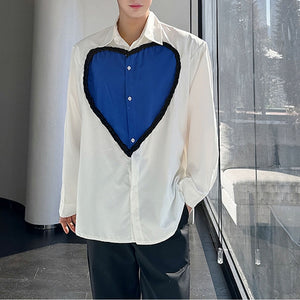 Casual Blue Heart Patchwork Shirt