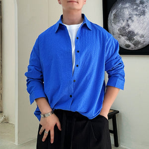 Solid Color Seersucker Loose Casual Shirt
