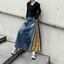 Load image into Gallery viewer, Paneled Contrast Plaid High-waist Denim Skirt
