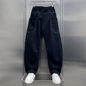 Solid Color Striped Casual Scimitar Pants