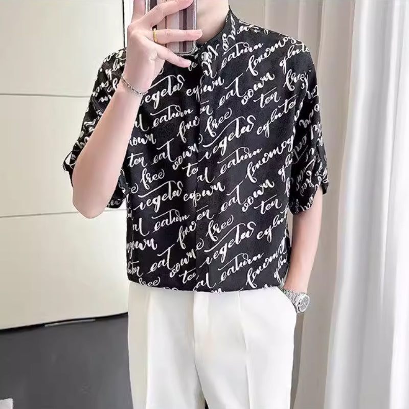 Printed Ice Silk Drape Short-sleeved Shirt