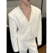 Load image into Gallery viewer, Handmade Embroidered Sequin Collarless Deep V Neck Blazer
