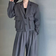 Load image into Gallery viewer, Cropped Flap Pocket Blazer Draped Pleated Cuffed Wide-leg Trousers Two-piece Set
