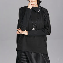 Load image into Gallery viewer, Women's Asymmetrical Button High Neck Loose Sweatshirt
