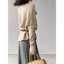 Load image into Gallery viewer, Women's Ribbed Knit Off Shoulder Belted Asymmetrical Hem Sweater
