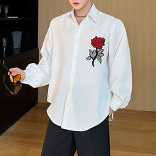 Load image into Gallery viewer, Rose Embroidered Loose Casual Long Sleeve Shirt
