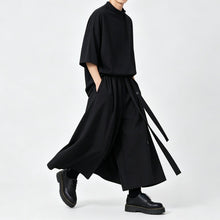 Load image into Gallery viewer, Japanese Loose Half Sleeve T-shirt High-waist Patchwork Wide-leg Skirt-pants Two-piece Set
