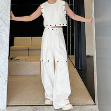 Load image into Gallery viewer, Rivet Button Sleeveless T-Shirt Detachable Wide-Leg Pants Set
