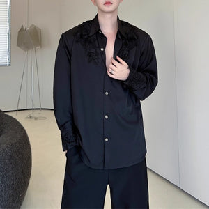 French Lapel Rose Embroidered Shirt