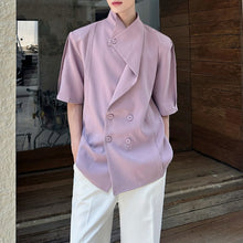Load image into Gallery viewer, Summer Stacked Collar Shoulder Pad Shirt
