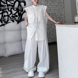 Stand Collar Sleeveless Shirt Casual Trousers Two-piece Suit