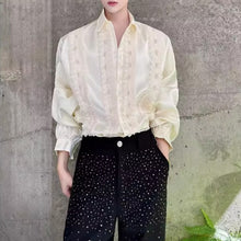 Load image into Gallery viewer, French Pearl Wood Ruffle Drape Shirt
