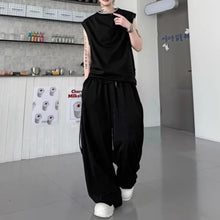 Load image into Gallery viewer, Solid Color Collar Contrasting Vest Casual Wide-leg Trousers Two-piece Suit
