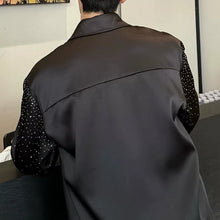 Load image into Gallery viewer, Rhinestone Crystal Pendant Satin Lapel Loose Long Sleeve Shirt
