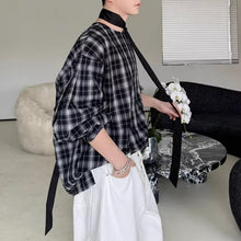 Load image into Gallery viewer, Oversized Collarless Plaid Loose Shirt
