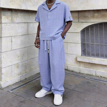 Load image into Gallery viewer, Textured Jacquard Collar Loose-Fit Shirt and Wide-Leg Casual Trousers Two-Piece Set
