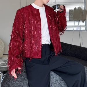Fringed Loose Sequined Cropped Jacket