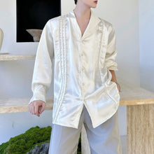 Load image into Gallery viewer, Double-layered Collar Handmade Pearl Draped Shirt
