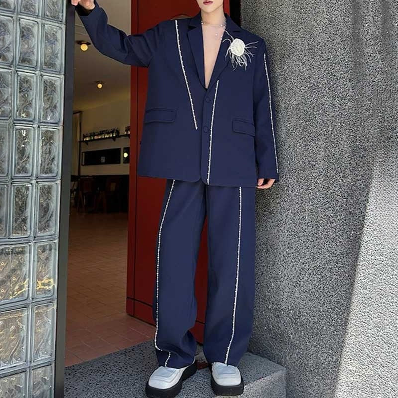 3D Lines Loose Suit Jacket Straight-leg Suit Pants Two-piece Set